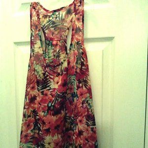 Flowy Flowered Chiffon Racerback Tank Sz-L